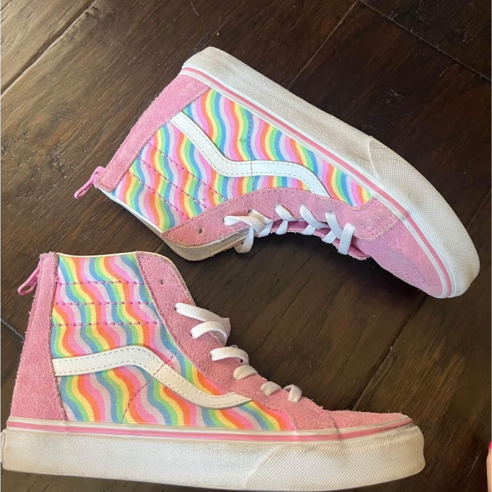 Vans Pink High-Top Sneakers with Colorful Stripes sz 3